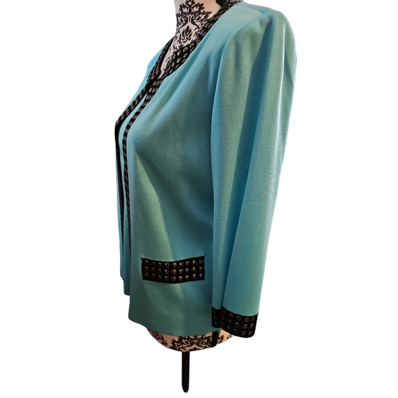 Ming Wang sz medium turquoise black cardigan with sz small shell - Picture 4 of 9